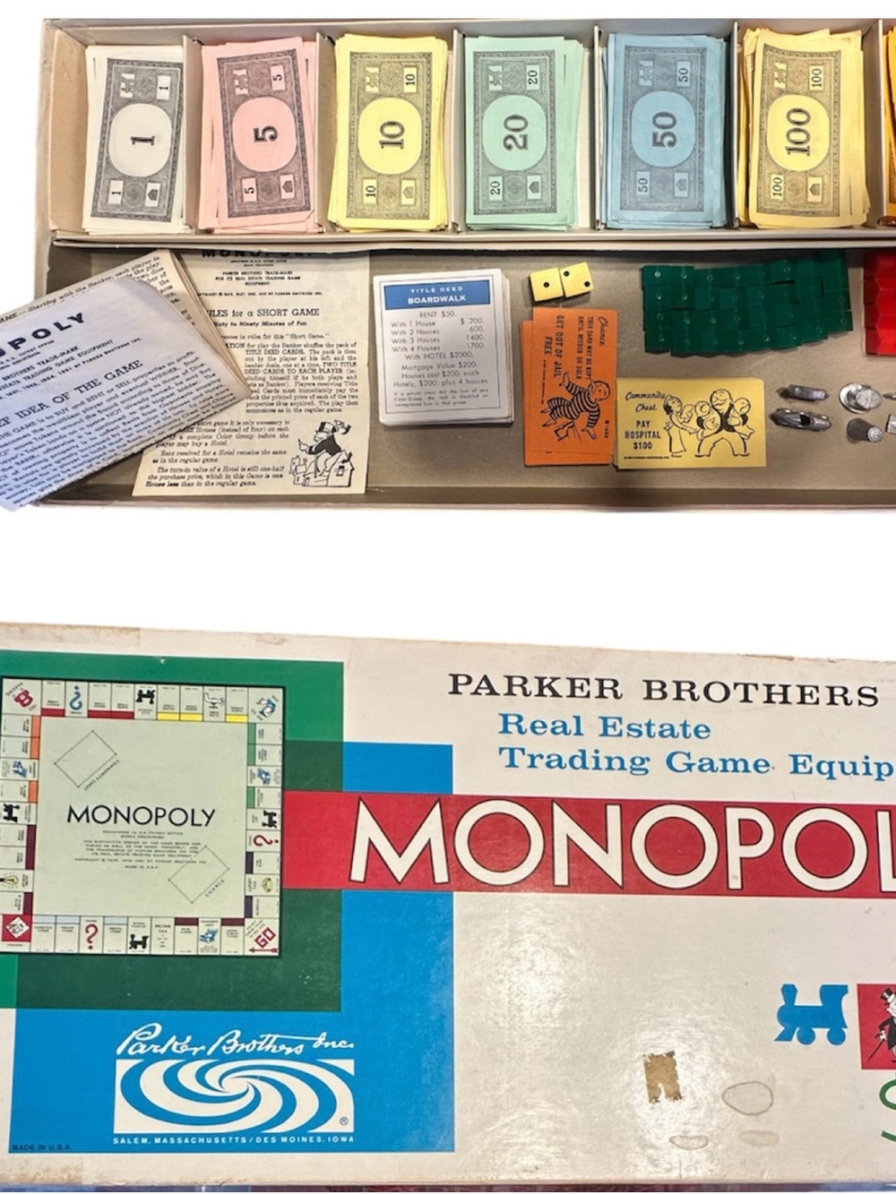 1961 Parker Brothers Monopoly Board Game - Complete